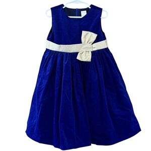 Gymboree Blue Velvet Dress Gold Sash Bow Girls 5T Holiday Special Occasion Party